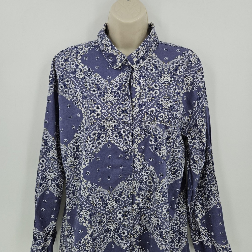 Victoria's Secret‎ Shirt Womens Large Blue Floral Bandana Button Down Nightshirt - Picture 2 of 10